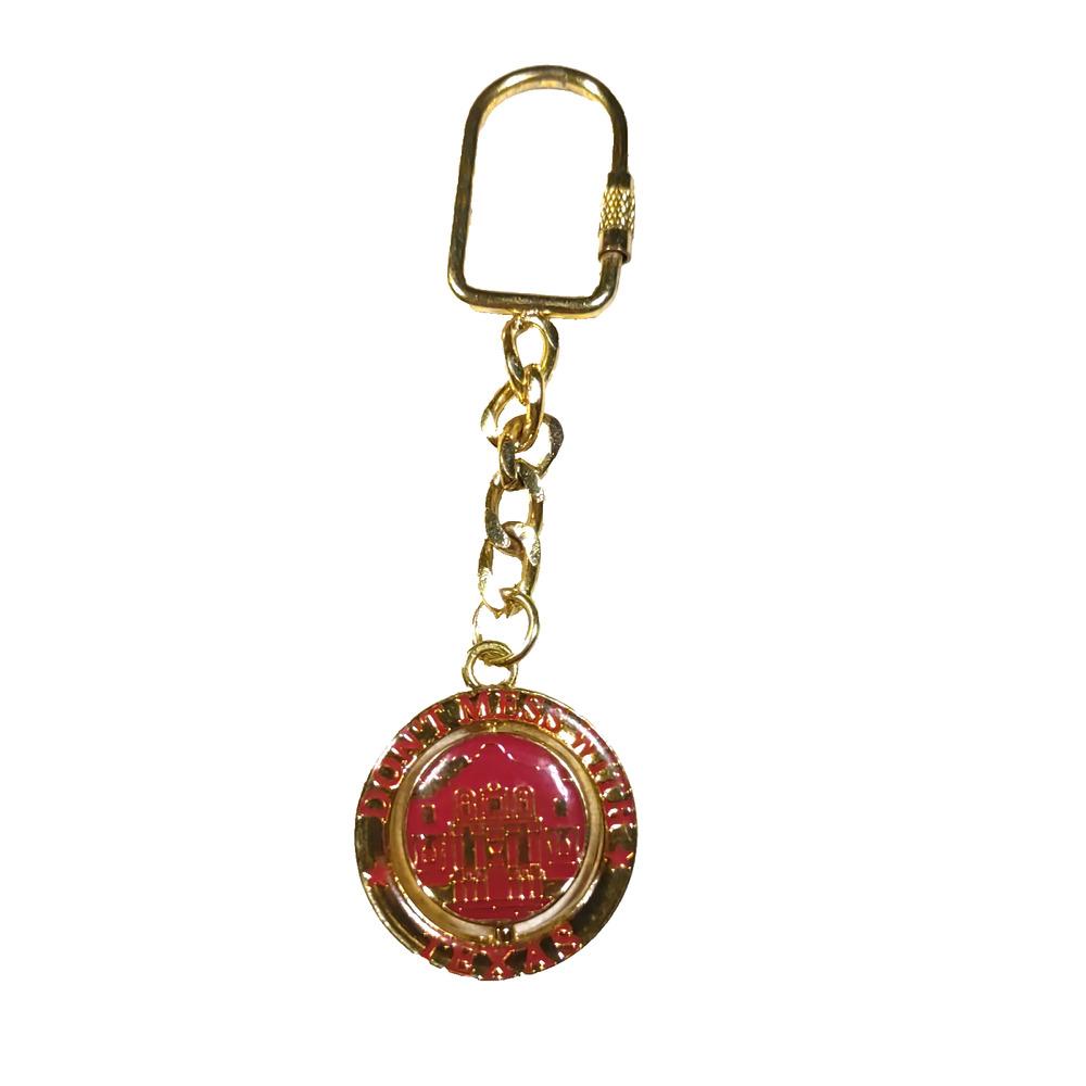 Don't Mess With Texas Spinner Keychain Gold Tone Red Alamo State Souvenir - Picture 2 of 5